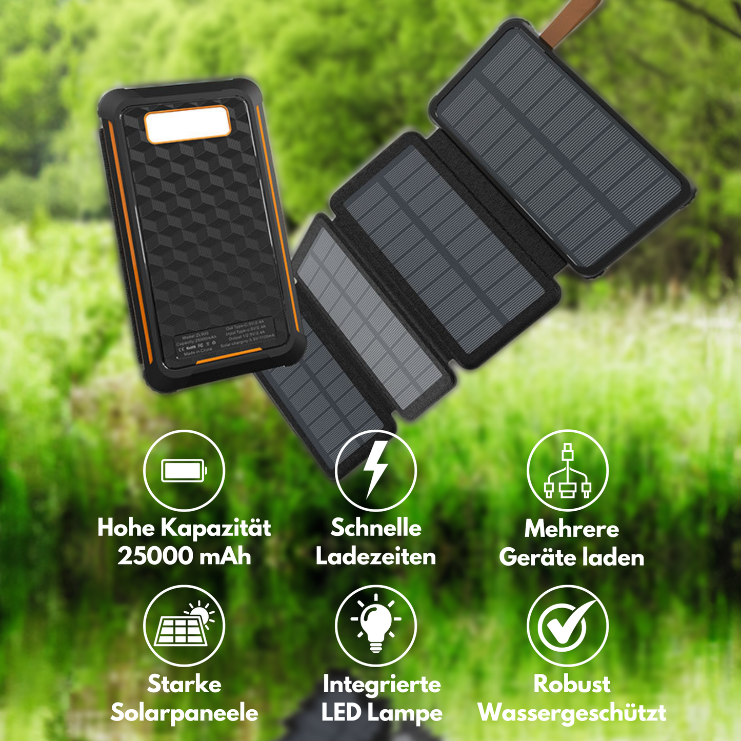 Solar Powerbank v2.0 mit USB-C Testsieger mit 25000mAh - Neues Modell