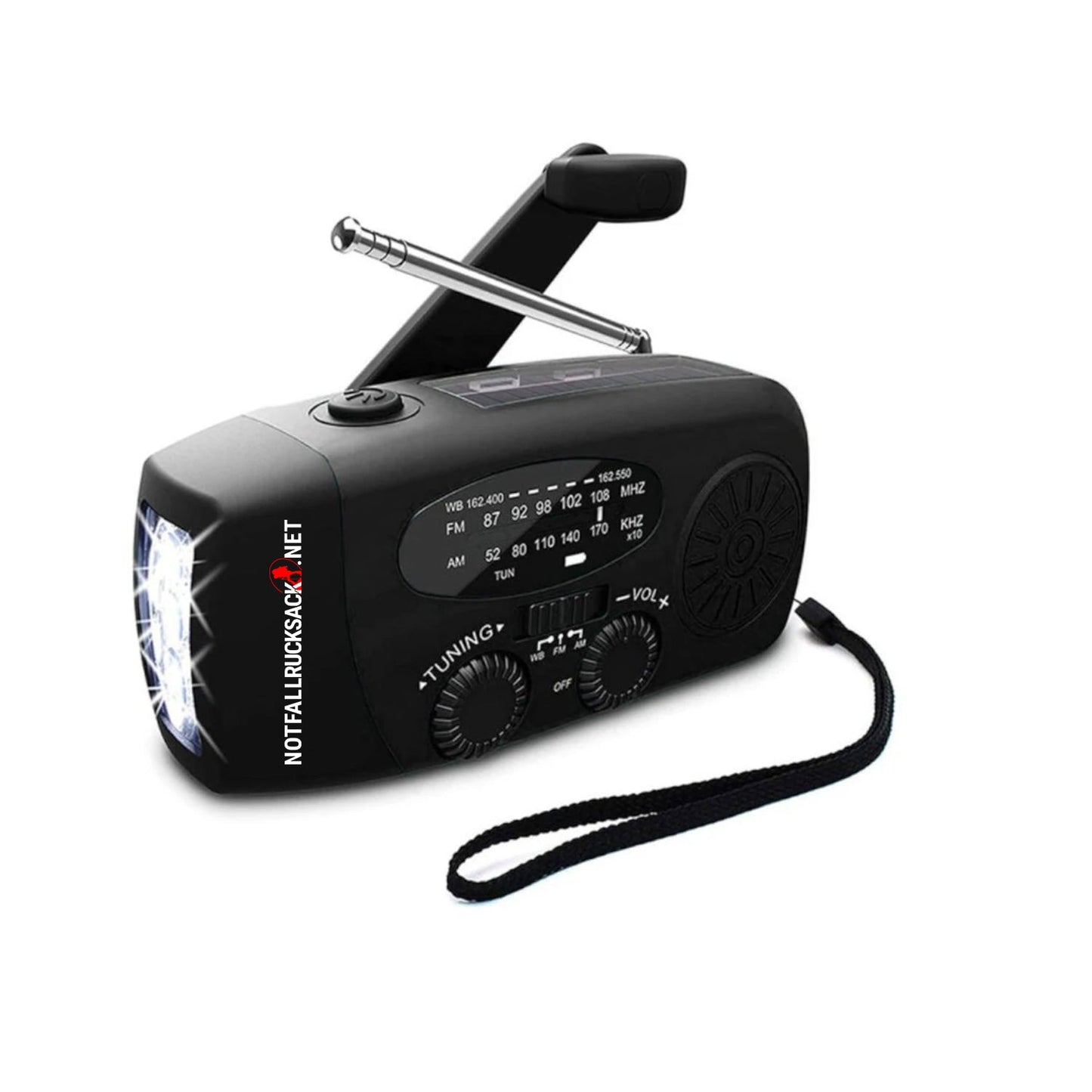 Crank radio black with solar panel and lamp