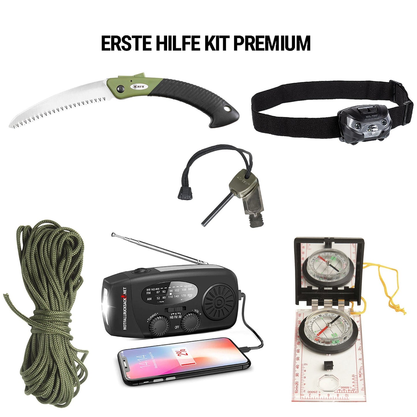 Emergency Backpack Premium Extended (double food ration) - Complete survival kit with solar radio